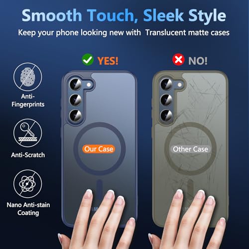 Image of OWKEY for Samsung Galaxy S23 Plus Case 6.6'', Magnetic S23 Plus Case Compatible with Magsafe, [Military Grade Shockproof] Translucent Back Slim Bumper Cover Phone Case, Blue