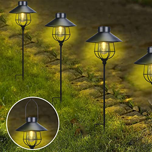 2 Pack Solar Pathway Lights Outdoor Waterproof Solar Hanging Lanterns With Shepherd Hook For Garden Backyard Landscape Lighting #TOP2