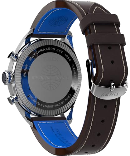 Timex Timex Chronograph Herren-Armbanduhr, 42 mm, braunes, zweiteiliges Lederarmband, blaues Zifferblatt, Edelstahlgehäuse TWG030000 – Ansicht 5