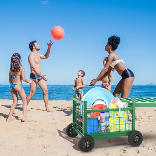 Image of Extra Large Garden Cart with Seat, 3-in-1 Rolling Workseat with Wheels | Upgraded Large Storage Basket Garden Rolling Stools with Wheels, Supports up to 500 LBS for Seniors Gardening, Green