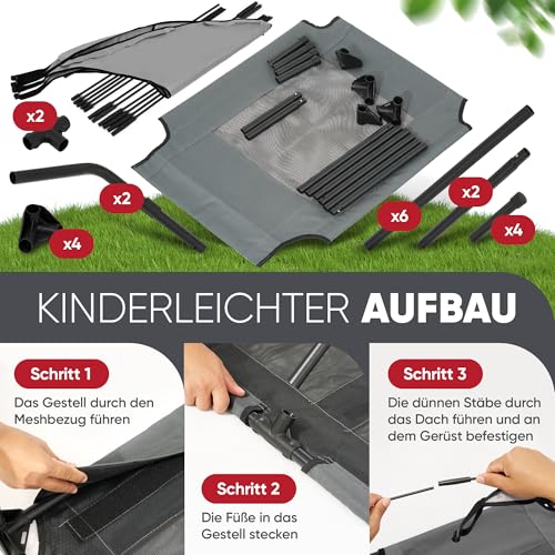 Deuline Hundeliege mit Dach erhöhtes Hundebett Garten Outdoor Haustierliege M-76x61x18/71cm GRAU 520080