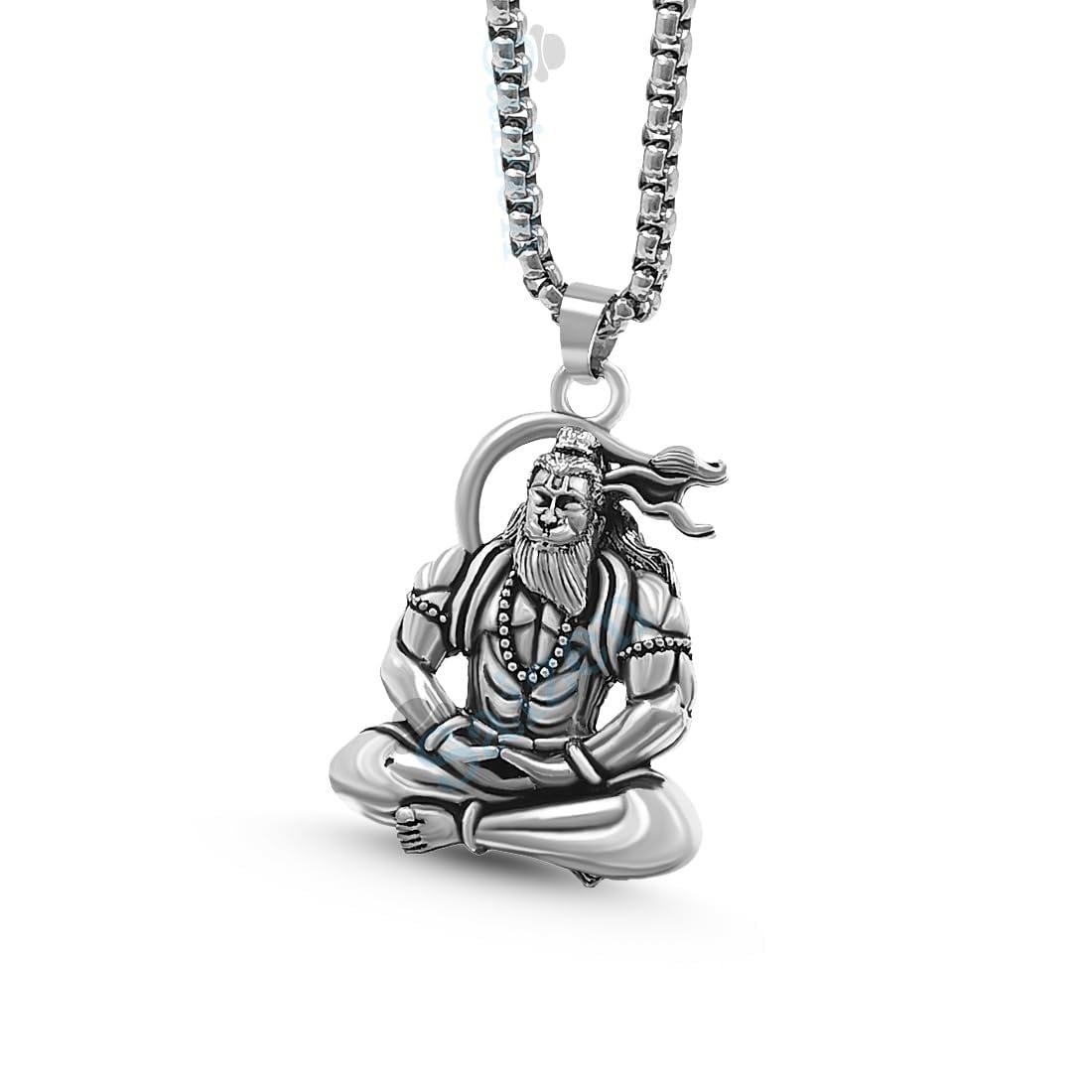 divisha Oxidised Silver Lord Hanuman Meditating Pendant with 24-Inch Chain for Men & Boys | Bajrangbali Locket Necklace | Religious Spiritual Jewelry Gift-picture-29