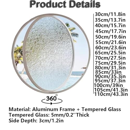 Twhzsai Finestra Rotonda Girevole In Lega Di Alluminio, Finestra A Oblò In Vetro Temperato Con Maniglia, Finestra A Battente Per Cucina E Arredamento Per La Casa, Bianco 3,65 Cm/25,5 Pollici - 7