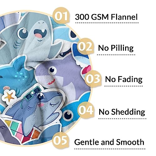 Shark Blanket Gifts - 30"x40" Cute Throw Blanket for Kids & Adults - Blue Soft Fuzzy Blankets for Couch & Office