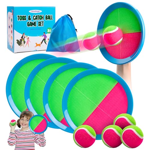 Innotoys Toss and Catch Ball Game Set, 4 Paddles and 4 Balls Outdoor Paddle Catch Game for Kids, Backyard Beach Pool Yard Toy, Summer Birthday Gift for Boys Girls Ages 4-12