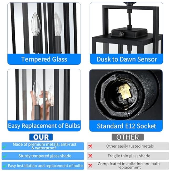 Large Modern Black Pendant Light 2-Light 17.75'' Chandelier Hanging Fixture