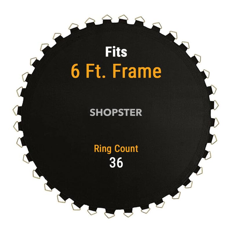 Image of Shopster Replacement Jumping Heavy Duty Mat for 6ft Trampolines Round Frame, Perfect Bounce, Fits Most Brands and Models, Outdoor Fun (for 36 Springs)-Black