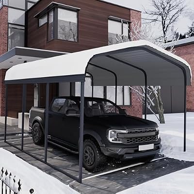 Chilihom Car Port Metal Carport 10 ×15 FT Heavy Duty Carport Kit, Metal Garage Carport Canopy with Galvanized Steel Frame and Roof, Car Tent Shelter Outdoor Storage Shed for Boats and Truck, Charcoal