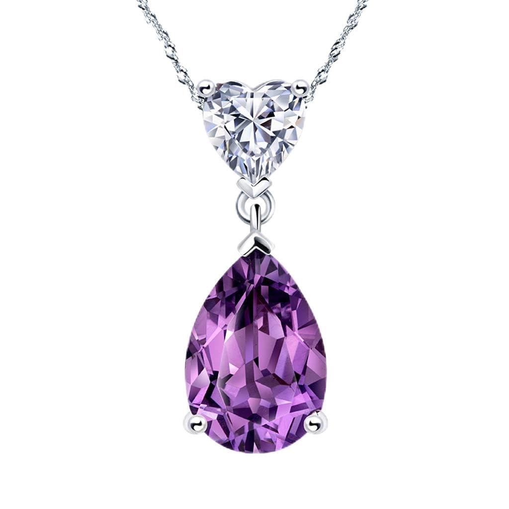 NBYGSC Collares para Mujeres Niñas Forma de Gota Collar con Colgante de Amatista de 2,6 Quilates Collar con Colgante de 18 '', Joyas para Mujeres Gargantillas Collares para el hogar