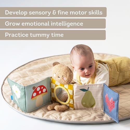 Image of Taf Toys Double-Sided Sensory Montessori Baby Book for Newborns - Soft Plush Bear Tummy Time Toy- High Contrast Black & White /Newborn Toys 0-3 /0-6 Months - Baby Mirror - Perfect
