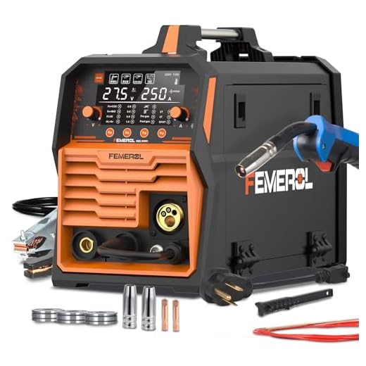 FEMEROL 250A MIG Welder,6 in 1 Gas MIG/Gasless Flux Core/Stick/Lift TIG/Spot Welding/Spool Gun Compatible Aluminum Welding Machine Large LED Display 110V/220V Multi Process Welder