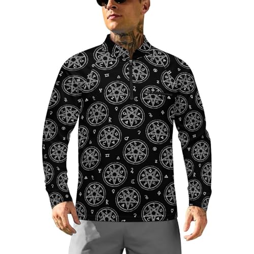 Magical Alchemical Signs Men's Rash Guard Long Sleeves Quick Dry Fishing Workout Shirts with Zipper