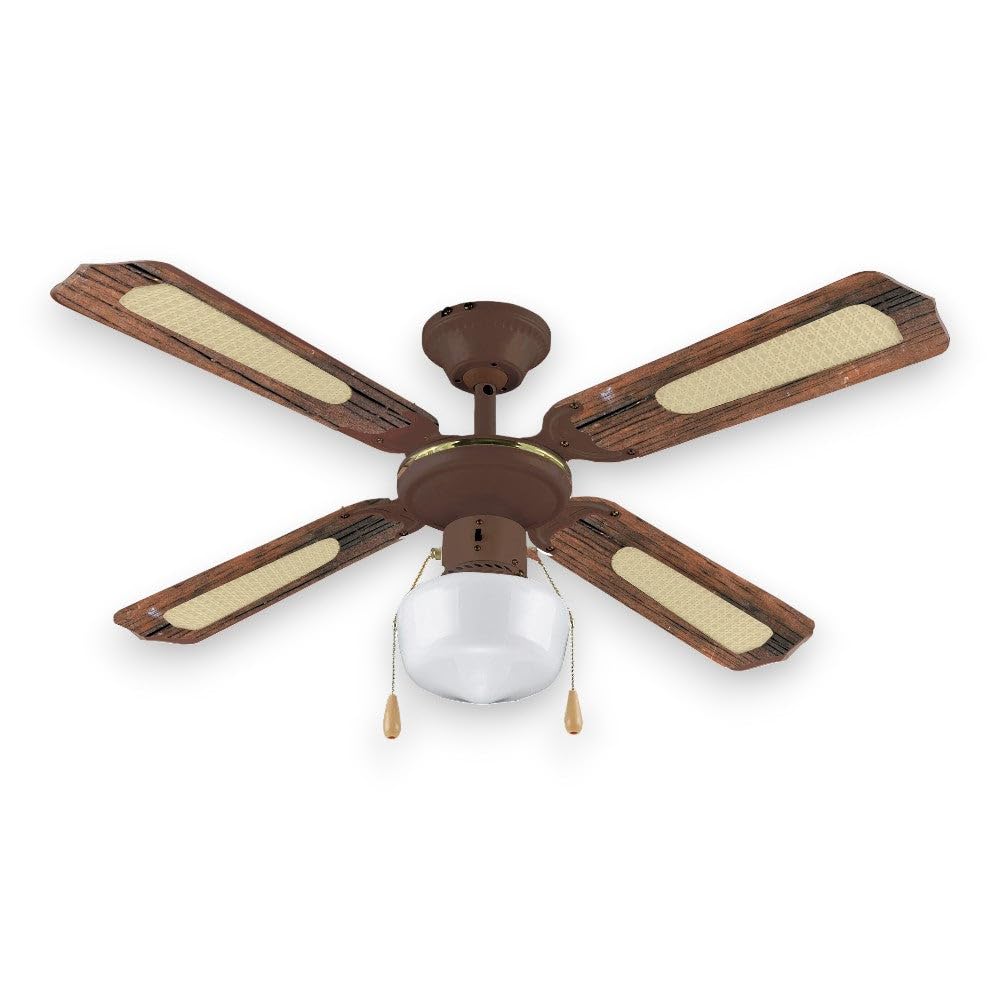 Ventilateur de plafond 107 cm avec 4 pales effet bois vintage et plafonnier simple en verre - Bois