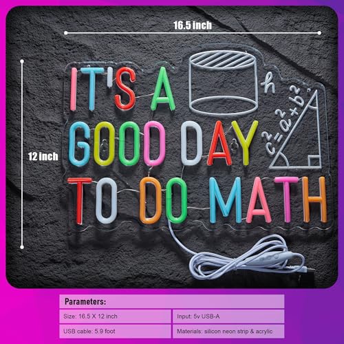 Image of It's A Good Day To Do Math Neon Sign Colorful LED Light for Classroom Wall Decor Math Teacher Lover Student Gift Home Office Study Room Fun and Inspirational Math-Themed Neon Light