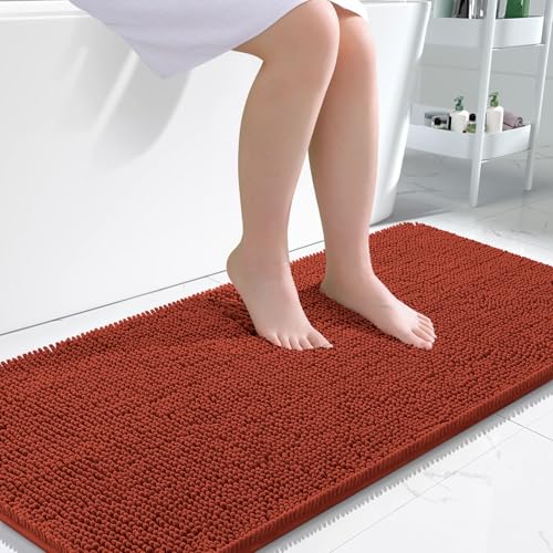 Image of OLANLY Bathroom Runner Rugs 47x24, Soft Absorbent Chenille Bath Rugs, Rubber Backing Quick Dry, Machine Washable Long Bath Mats for Bathroom, Tub and Shower, Home Decor Accessories, Rustic Terracotta
