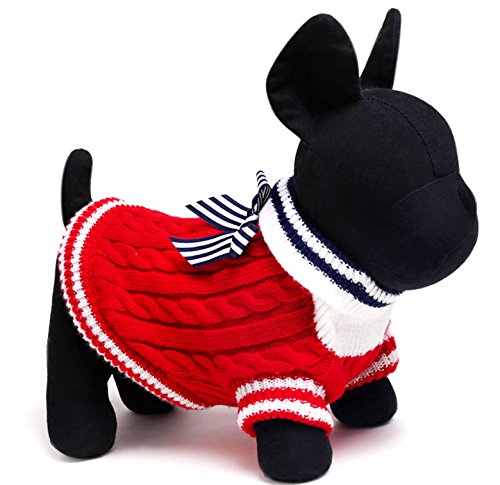 SMALLLEE_Lucky_Store sweter kurtka z dzianiny ciepły zimowy płaszcz dla Chihuahua mały pies kot czerwony XXS