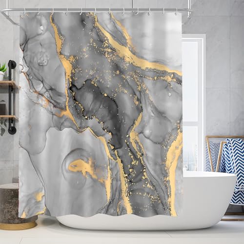 Nkzply 4 Pcs Grey Marble Shower Curtain Set Gold Bathroom Sets with Rugs by Nkzply - Used condition - Image 5