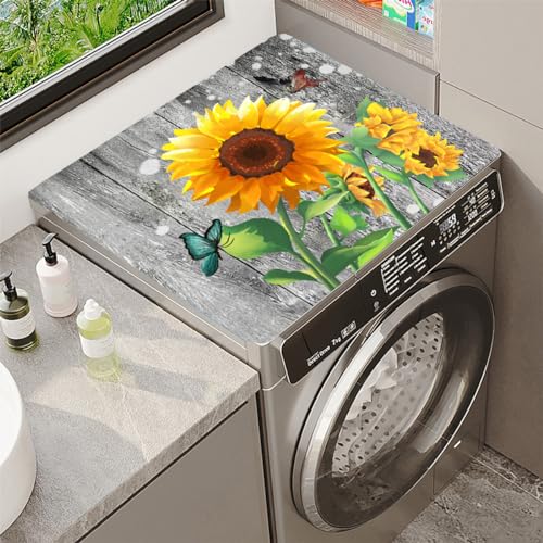 Daisy Washer Dryer Top Cover Mat Dust Cover Pad for Washer Dryer,Anti-slip Washing Machine Top Protector Mat Waterproof Washer Mat for Laundry Room (Beauty&Diasy, 23.6" x 19.7")