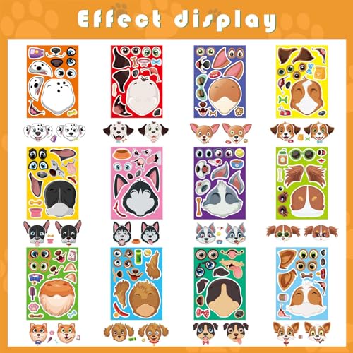 Image of Make a Face Stickers, Make Your Own Dog Stickers for Kids, Animal Sticker | 24 Sheets Dogs Sticker for Birthday Gift Party Favors Supplies Teacher Art Craft, Games School Activity Reward