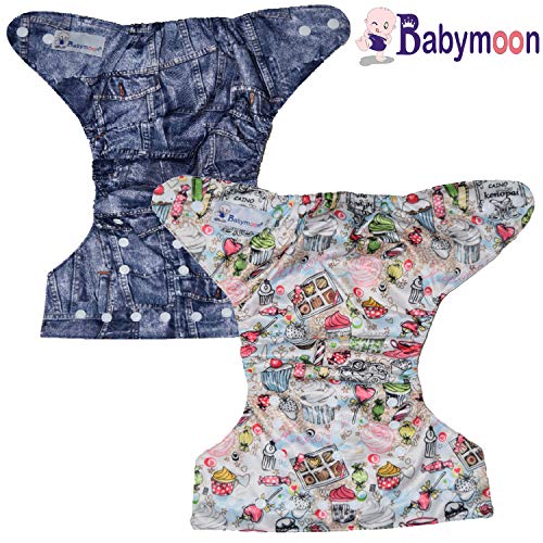 Image of Babymoon (Set of 2) Premium Washable Cloth Diaper for Babies, Designer, Reusable, Adjustable Size, Waterproof, Pocket Cloth Diaper Nappie (Without Inserts)