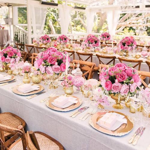 DEEMEI Artificial Peony Flower Silk Peonies Bouquet 4 Bundles Fake Flowers Bulk for Home Wedding Party Decor (Rose Red+Pink) - Afbeelding 3
