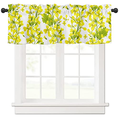 カフェカーテン おしゃれ 小さな黄色い花 遮像 UVカット お風呂 小窓 出入り口 短い カーテン 間仕切り目隠し 半窓カーテン キッチン ボーダー 洗面所 居間 喫茶店 1枚 幅107cm x 丈30cm