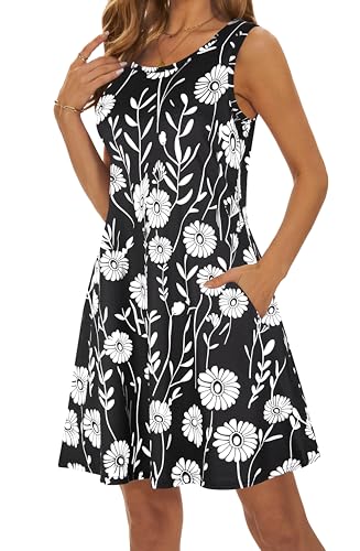Image of Summer Dresses for Women 2026 Casual Sundresses Beach Cover Ups Sleeveless Tshirt Swing Dress with Pockets
