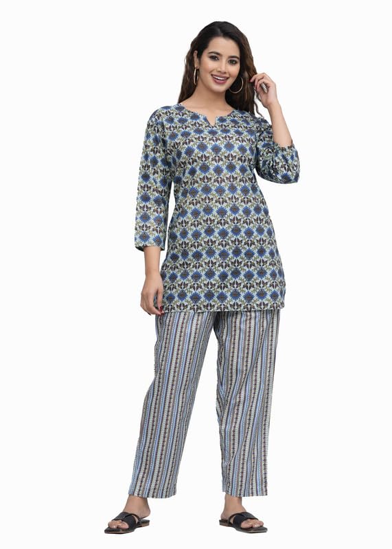 Image of Cotton Printed Night Suit for Women's Shirt and Pyjama Set Sleep wear Set for Womens and Girls