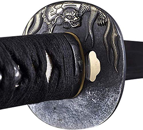 Handmade Sword - Fully Functional Samurai Katana Sword, 1045 Carbon Steel, Hand Forged Clay Tempered, Full Tang, Sharp, Turtle Copper Tsuba, Red Scabbard with Bubble Patern, Certificate