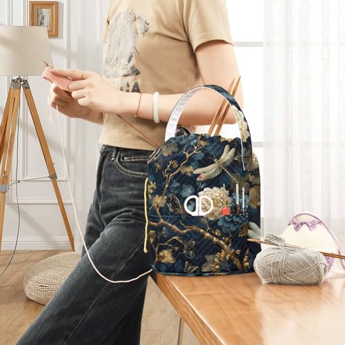 Image of ElliTarr Crochet Bag Yarn Bag with Handle Portable Knitting Project Bag Travel Yarn Storage Organizer Holder Case Mystical Flowers and Dragonflies