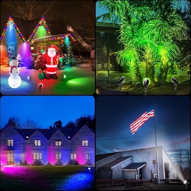 20W RGBW Landscape Lighting Color Changing Outdoor Spotlight with Remote Control 1880LM IP66 Waterproof LED Spot Lights for Christmas Decorative Garden Pathway 120V US Plug 2 Pack