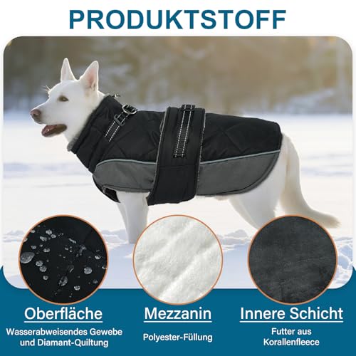 Katzinst Hundejacke Winter Schwarz L, Fleece Wintermantel Hunde mit Hohem Fleece-Kragen, Hundemantel mit Bauchschutz, Warmer Hundemantel Wasserbeständig für Dalmatiner, Cocker Spaniel, Schwarz, L