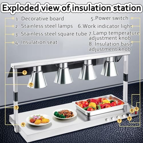 Commercial Food Warmer Lights, Stainless Steel Buffet Heating Lamp for Pizza and Food, Tabletop Heat Lamp for Restaurant Kitchen Catering, Ideal for Parties and Events