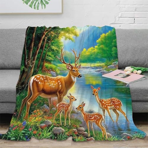 Couverture microfibre moelleuse et chaude imprimé cerf 3D plaid grand format