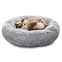 Pisi Bili Hundebett Katzenbett 50 cm Waschbar flauschig orthopädische Hundebetten große und kleine Hunde Katzenschlafplatz für Katzen Donut (Grau 50 cm)