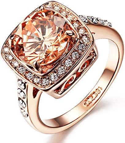 Yellow Shinning Cubic Zirconia Topaz Rings For Women 18K Rose Gold Plated (Yellow, 4)