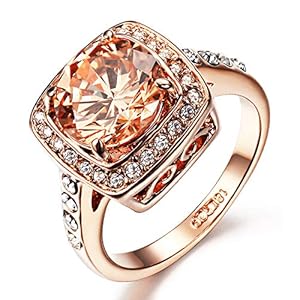 Acefeel Yellow Shinning Cubic Zirconia Topaz Rings For Women 18K Rose Gold Plated
