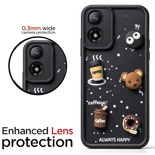 Image of Bintage Case Cute Fun Taddy| 3D Ball Bear| Donut| Coffee Rubber Case Camera Protection Back Cover Compatible for Motorola Moto G04 - Black
