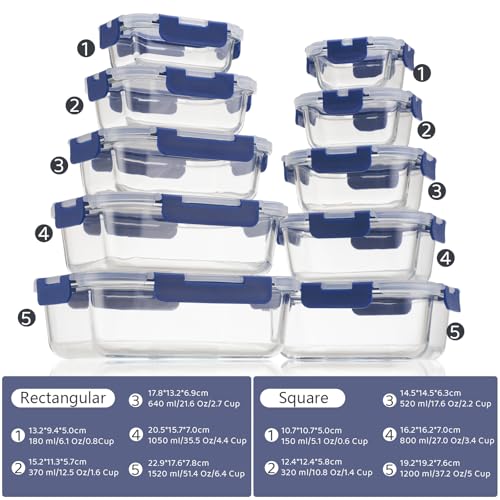 Fenger Glasbehälter mit deckel Glasschüssel mit deckel Glas Frischhaltdosen set kühlschrank organizer glass containers with lids obst… – Ansicht 2