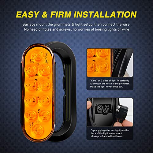 Image of Nilight 6 inch Oval Amber LED Trailer Turn Signal Light, 2 Pack, Grommet Mount