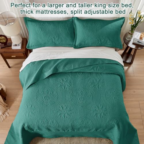 Image of Qucover Queen Bedspread Medallion Pattern Quilt Bedding Set 3 Piece Teal