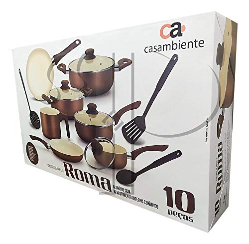 Conjunto de Panelas Roma Revestimento interno Cerâmica 10 Peças AL040