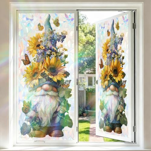 Image of Garden Gnome Sunflower Holographic Window Film 17.32x39.37in