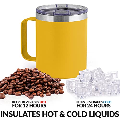 Zulay 12 Oz Insulated Coffee Mug With Lid - Stainless Steel Camping Mug Tumbler With Handle - Double Wall Vacuum Duracoated Insulated Mug For Travel, Camping, Office, Outdoor (Yellow) #TOP3