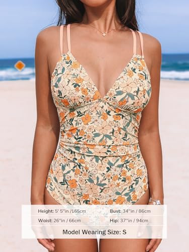 Image of CUPSHE Women's V Neck One Piece Cutout Tummy Control Swimsuit | Double Adjustable Straps,Back Cutout,O Ring,Soft Removable Cups,Flattering Bathing Suit For Vacation And Beach