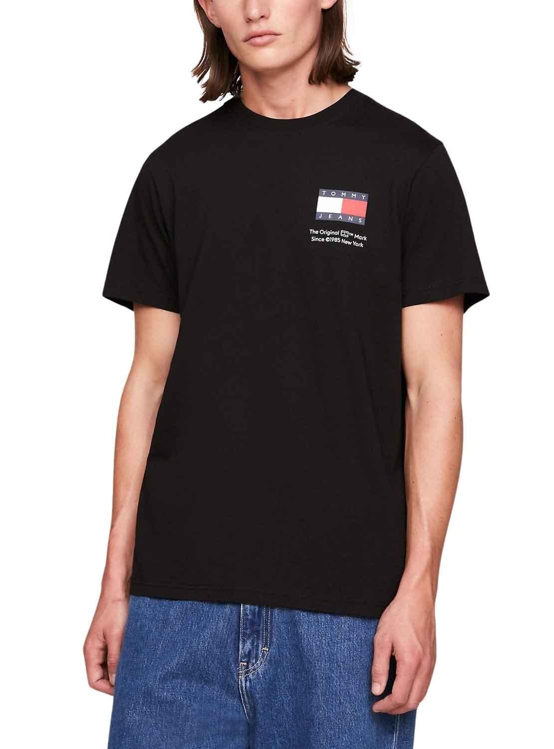 Tommy Jeans Men Short-Sleeve T-Shirt Essential Flag Tee Slim Fit, Black (Black), XXL