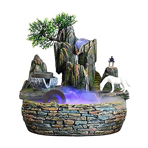 Fuente de interior Fuente de agua rundial creativa - Decoración de la casa de la resina de la resina de la resina de la fuente de agua de la mesa con luces coloridas (tamaño 45 * 28 * 49 cm) Fuente in