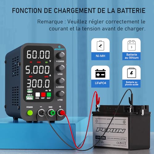 Alimentation CC variable avec boutons encodeur et sortie ON/OFF pour charge rapide