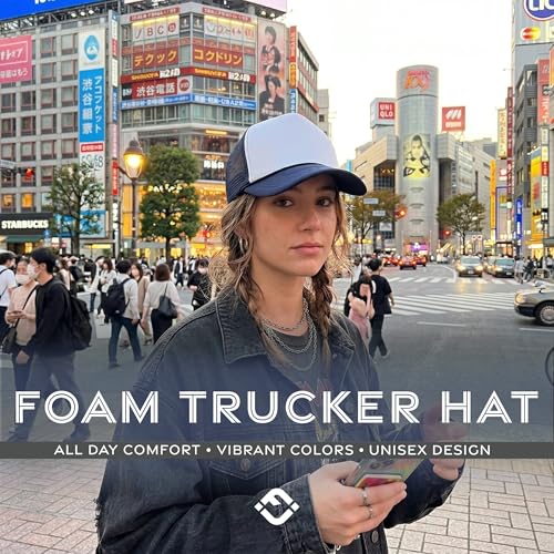 Image of Funky Junque Foam Trucker Hat, Trucker Hats for Women & Men - Blank Adjustable Snapback Mesh Back Baseball Cap