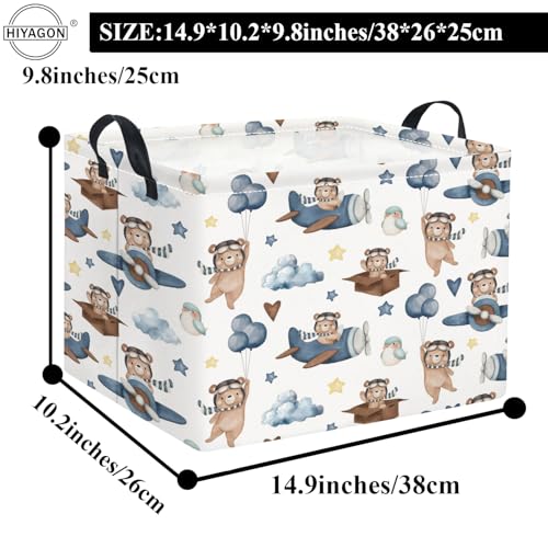 Image of Rectangular Kids Basket Baby Girl Basket Fabric Storage Bin Organizer Box Room Decor(Bear Pilot)